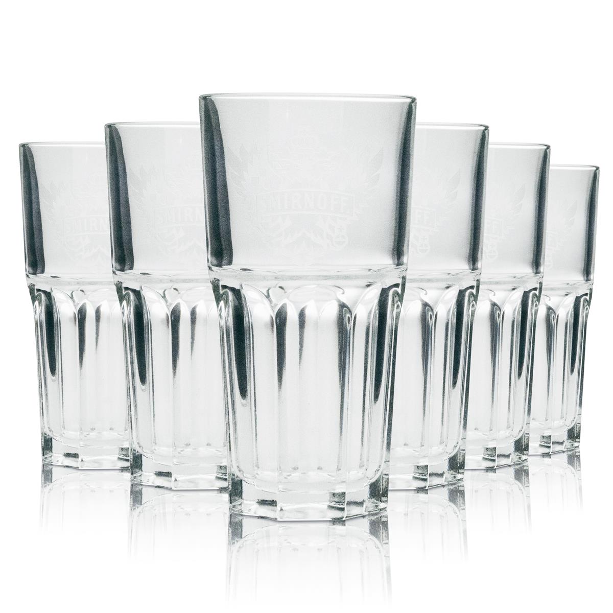 6 verres à long drink Smirnoff Vodka, logo blanc