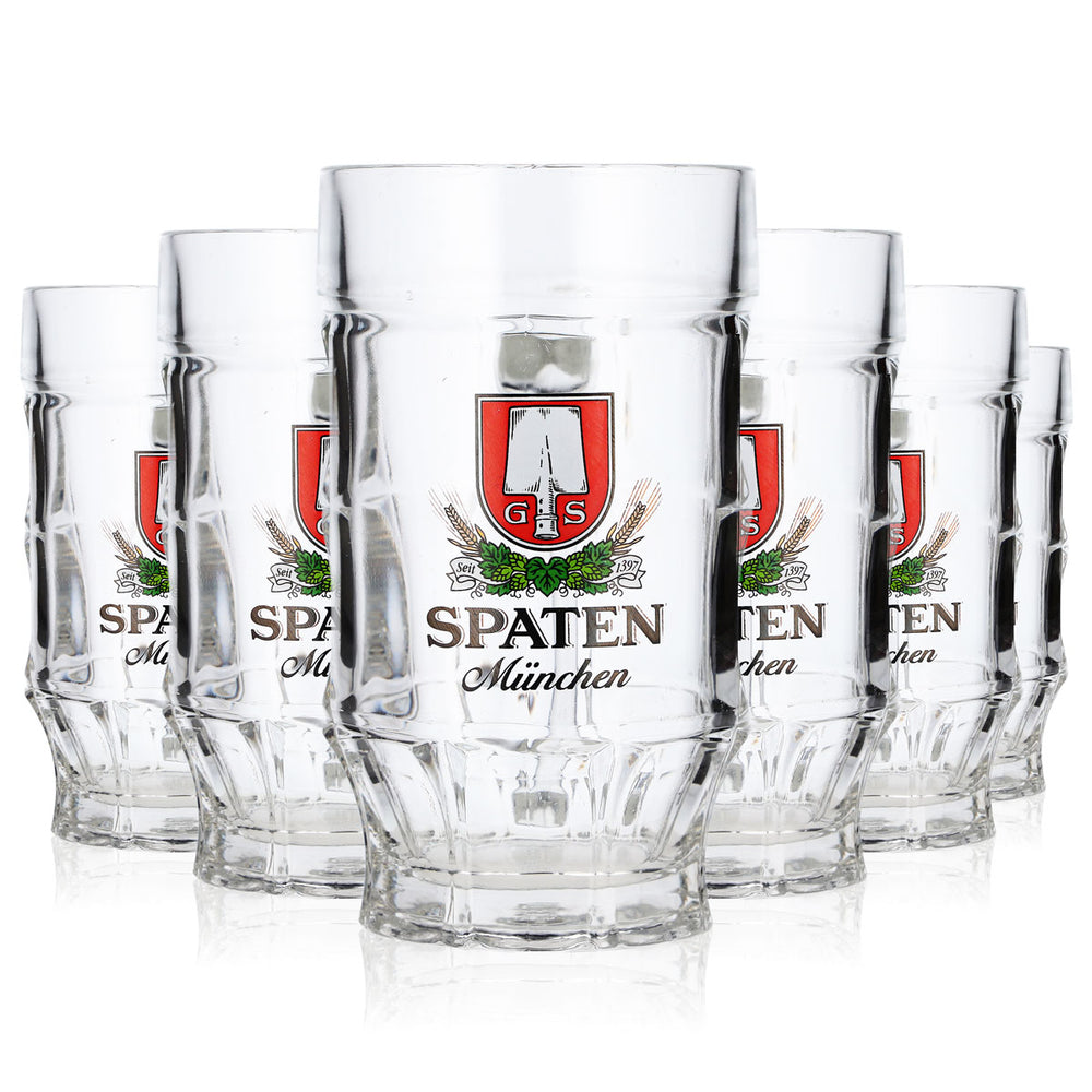 Lot de 6 verres à bière « Spaten » de 0,3 l, chopes à bière, verres à bière « Bierseidel », verres à bière « Bierhumpen » de style « Kontur München » – MARCHANDISE DE SECOND CHOIX
