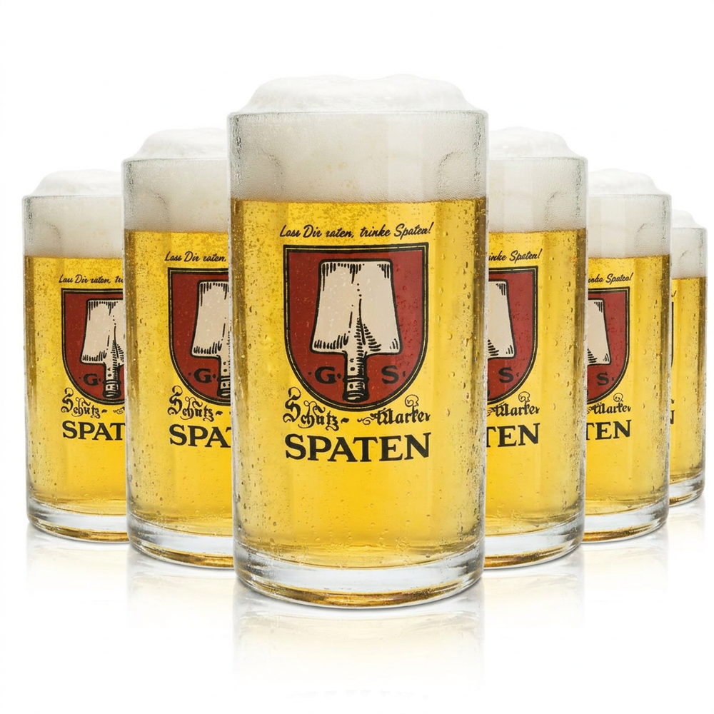 6 verres à bière Spaten 0,5 l, verres à bière, brasserie bavaroise, café en plein air, bière blonde de Munich