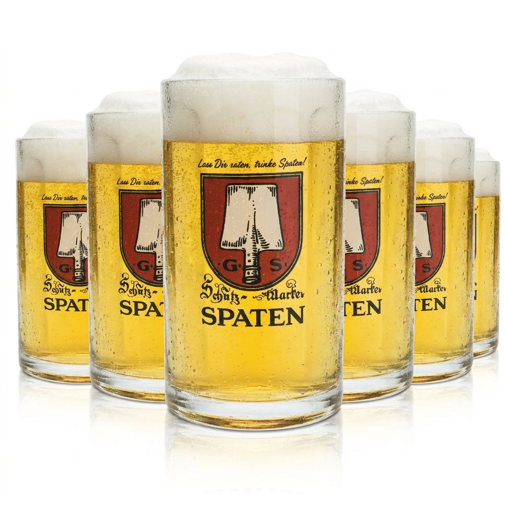 6 verres à bière Spaten 0,5 l, verres à bière, brasserie bavaroise, café en plein air, bière blonde de Munich