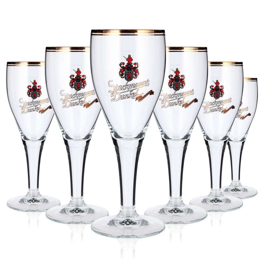 Lot de 6 verres à bière Stackmann de 0,3 l, forme coupe, bière brune, double bord doré, Ritzenhoff