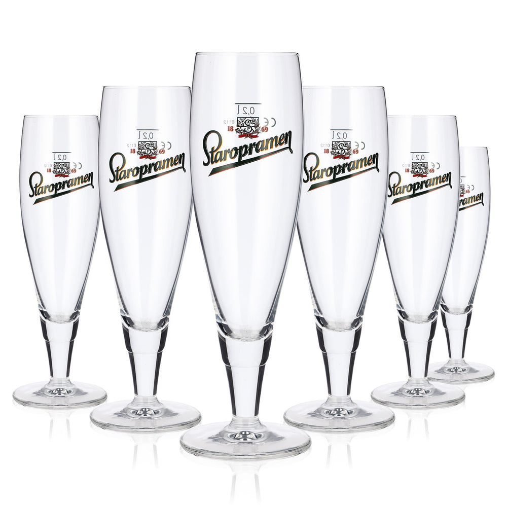 6 verres à bière Staropramen de 0,2 l, forme coupe, logo vert Ritzenhoff