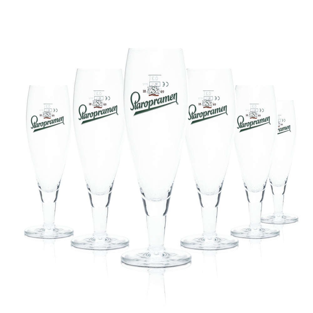 6 verres Staropramen 0,3 l, forme tulipe, verres gastronomiques, République tchèque, brasserie, bière Pils