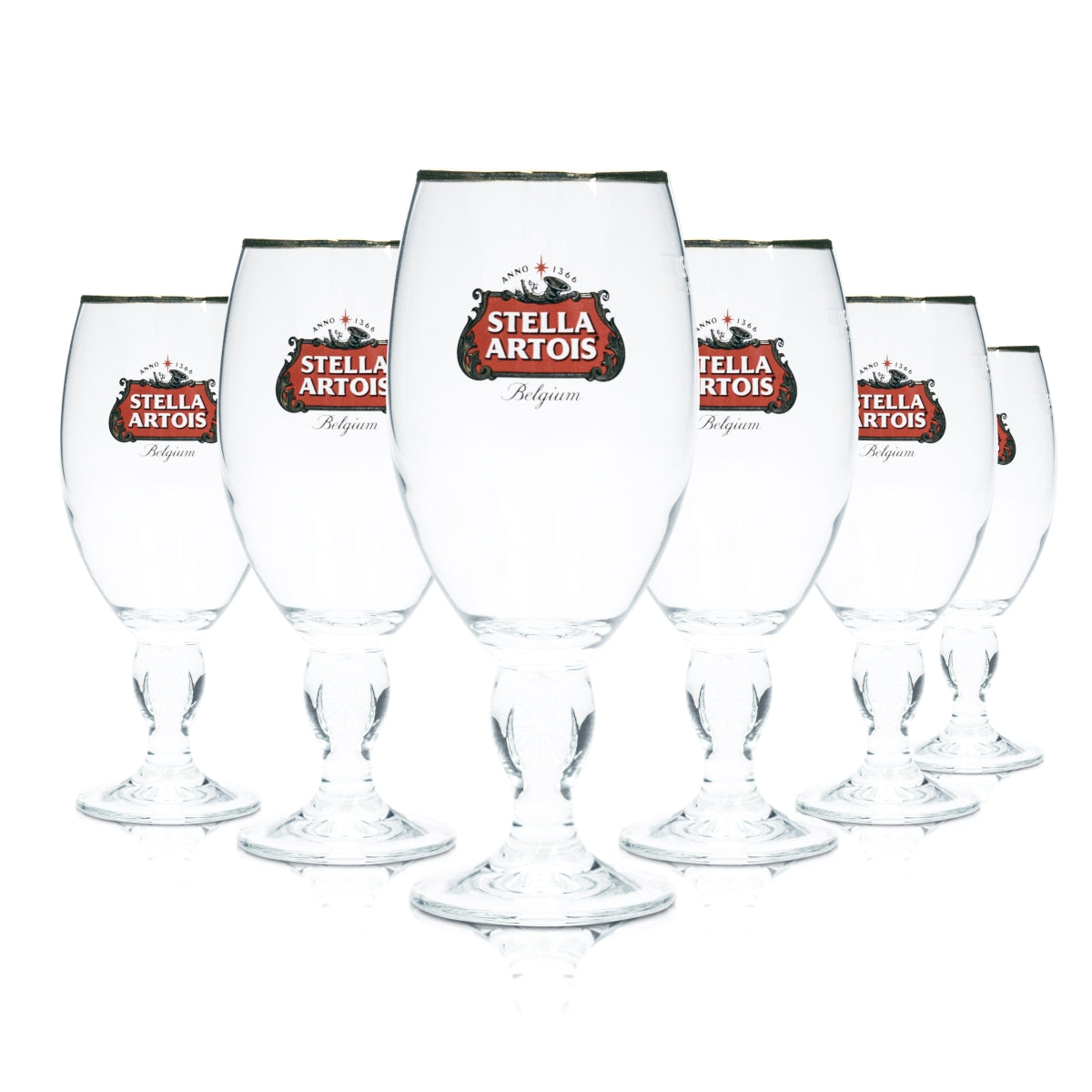 6 verres à bière Stella Artois 0,33 l, forme tulipe, bord doré, pied design, verres de bar