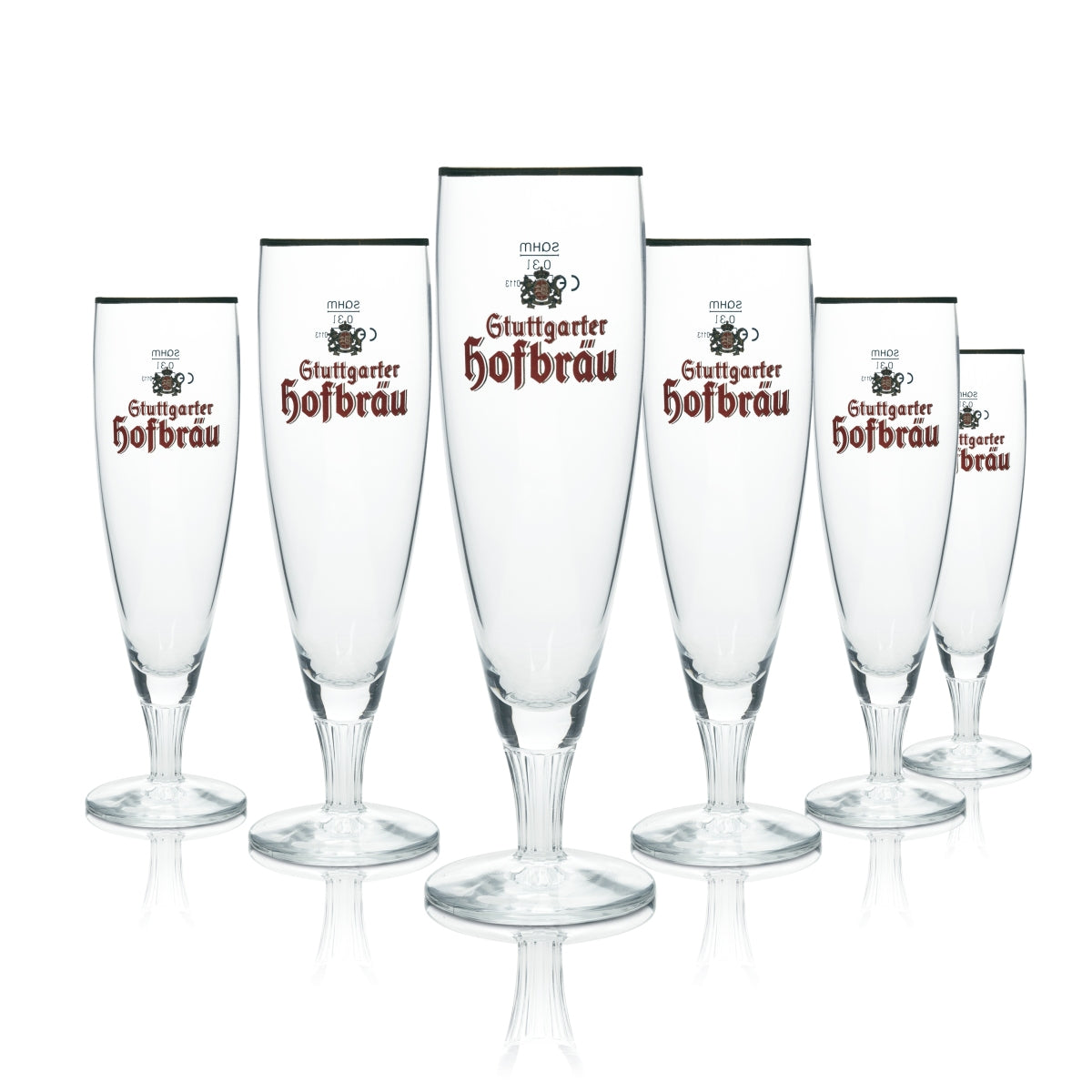 6 verres à bière Stuttgarter Hofbräu 0,3 l, forme tulipe, bord doré, verres Sahm Pokal, brasserie Beer