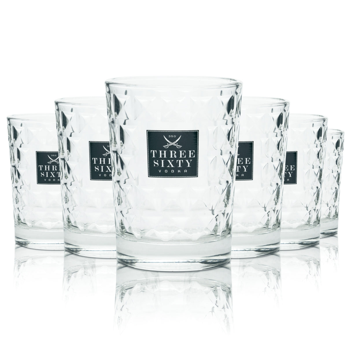 6 verres Three Sixty Vodka 0,2 l, verres à cocktail ronds avec relief