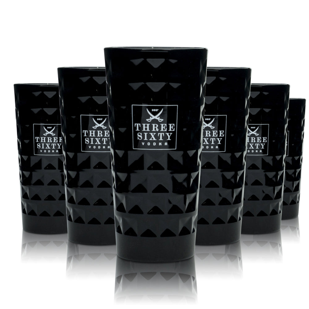 6 verres à cocktail Three Sixty Vodka 0,3 l, édition noire en relief