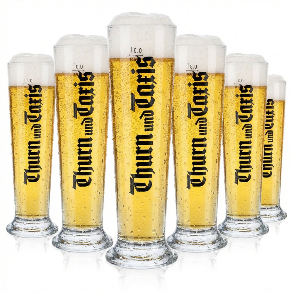 6 verres à bière Thurn & Taxis 0,3 l avec inscription « Tuple » verticale