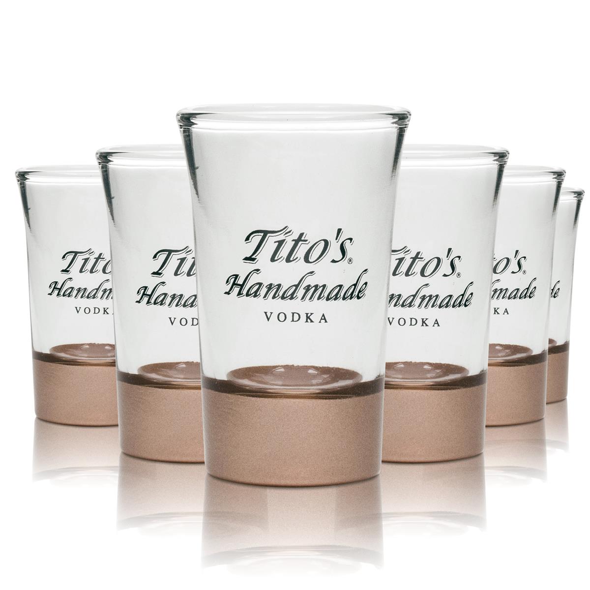6 verres à shot Titos Vodka 2 cl avec fond en cuivre