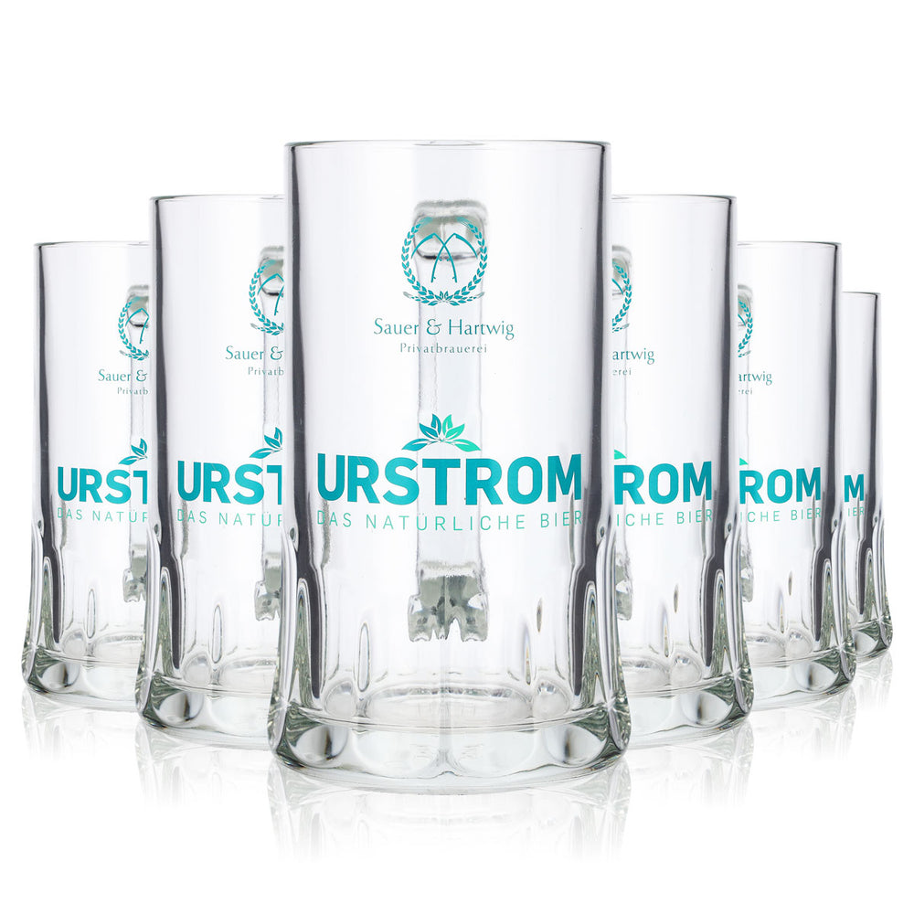 6 verres à bière Urstrom de 0,5 l, logo turquoise « Rastal Sauer Hartwig »