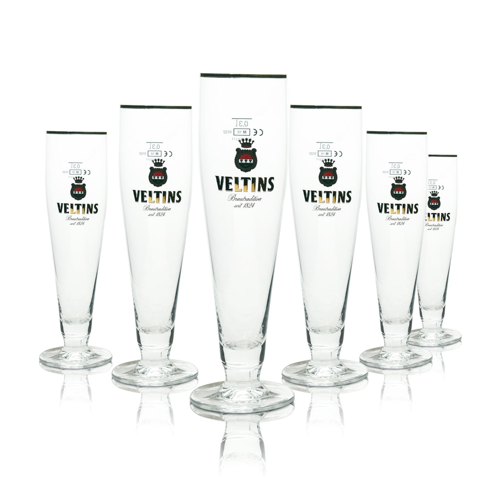 6 verres à bière Veltins 0,3 l, bord doré, Ritzenhoff, tulipe, Pils Export