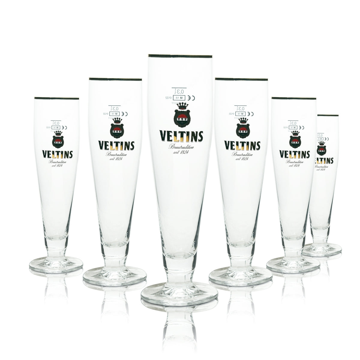 6 verres à bière Veltins 0,3 l, bord doré, Ritzenhoff, tulipe, Pils Export