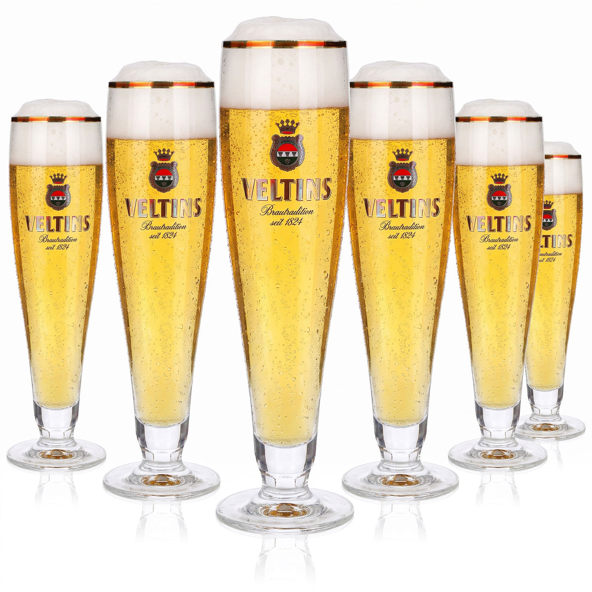 Lot de 6 verres à bière Veltins de 0,4 l, forme coupe, bord doré, « depuis 1824 » (lot de 6)