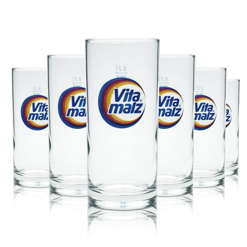 6 verres à bière Vitamalz 0,2 l, colorés, rétro, verres arc-en-ciel, bière maltée Rastal