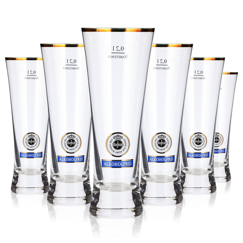 Lot de 6 verres à bière Warsteiner de 0,2 l, forme coupe, sans alcool, bord doré