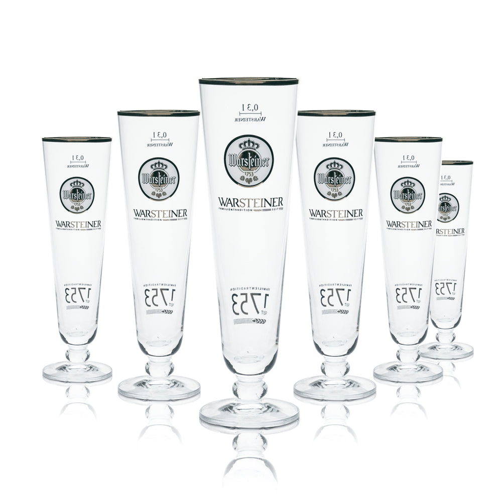 6 verres à bière Warsteiner 0,3 l, forme tulipe, bord doré, brasserie Gastro 1753