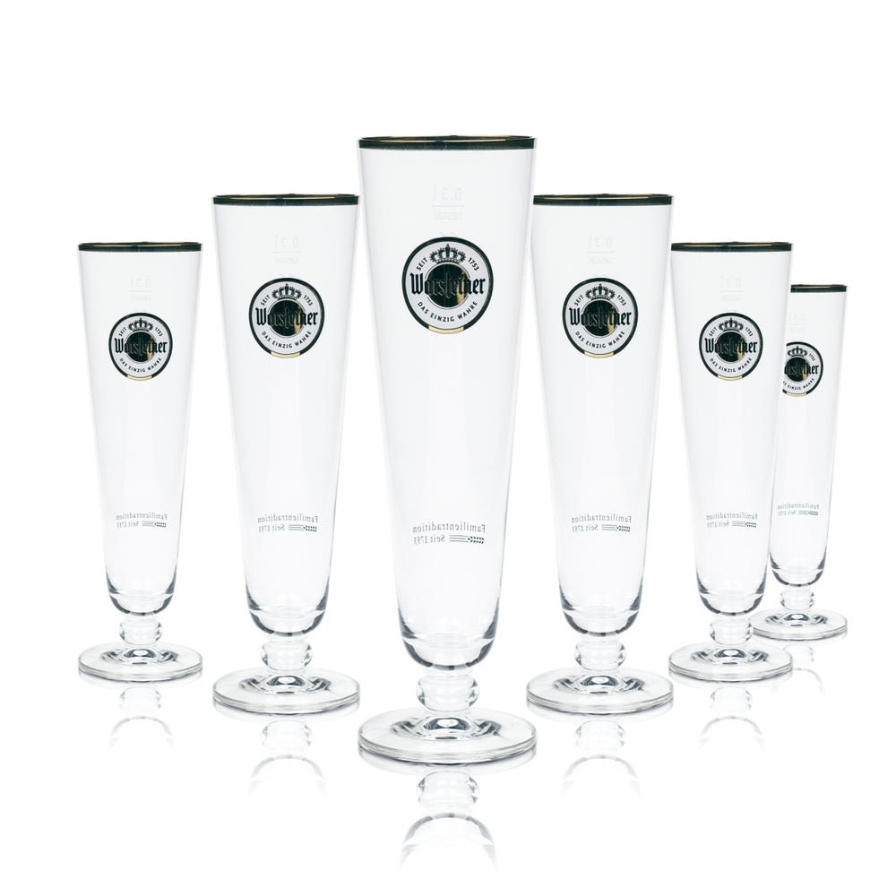 6 verres à bière Warsteiner 0,3 l Tulipe Verres exclusifs Pokal Brasserie Goldrand Beer