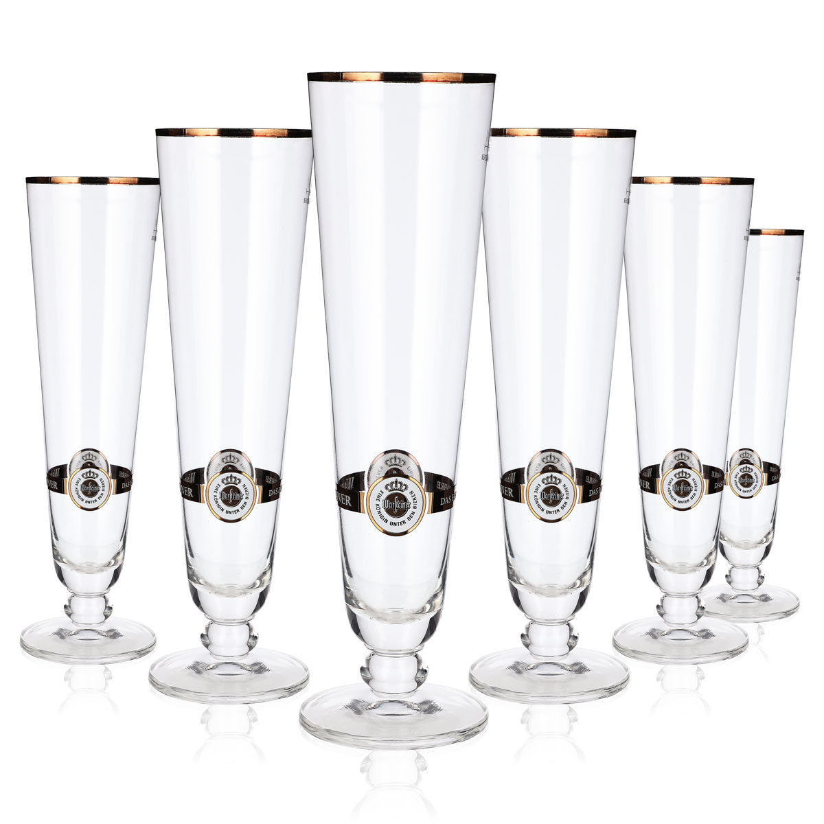 6 verres à bière Warsteiner 0,4 l, forme tulipe, bord doré, brasserie Gastro Pils