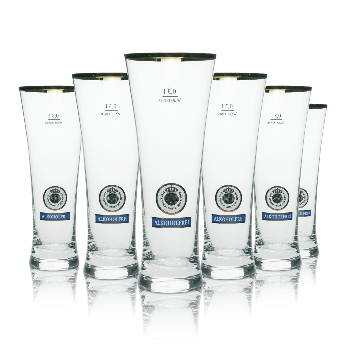 6 verres à bière Warsteiner sans alcool 0,3 l, bord doré