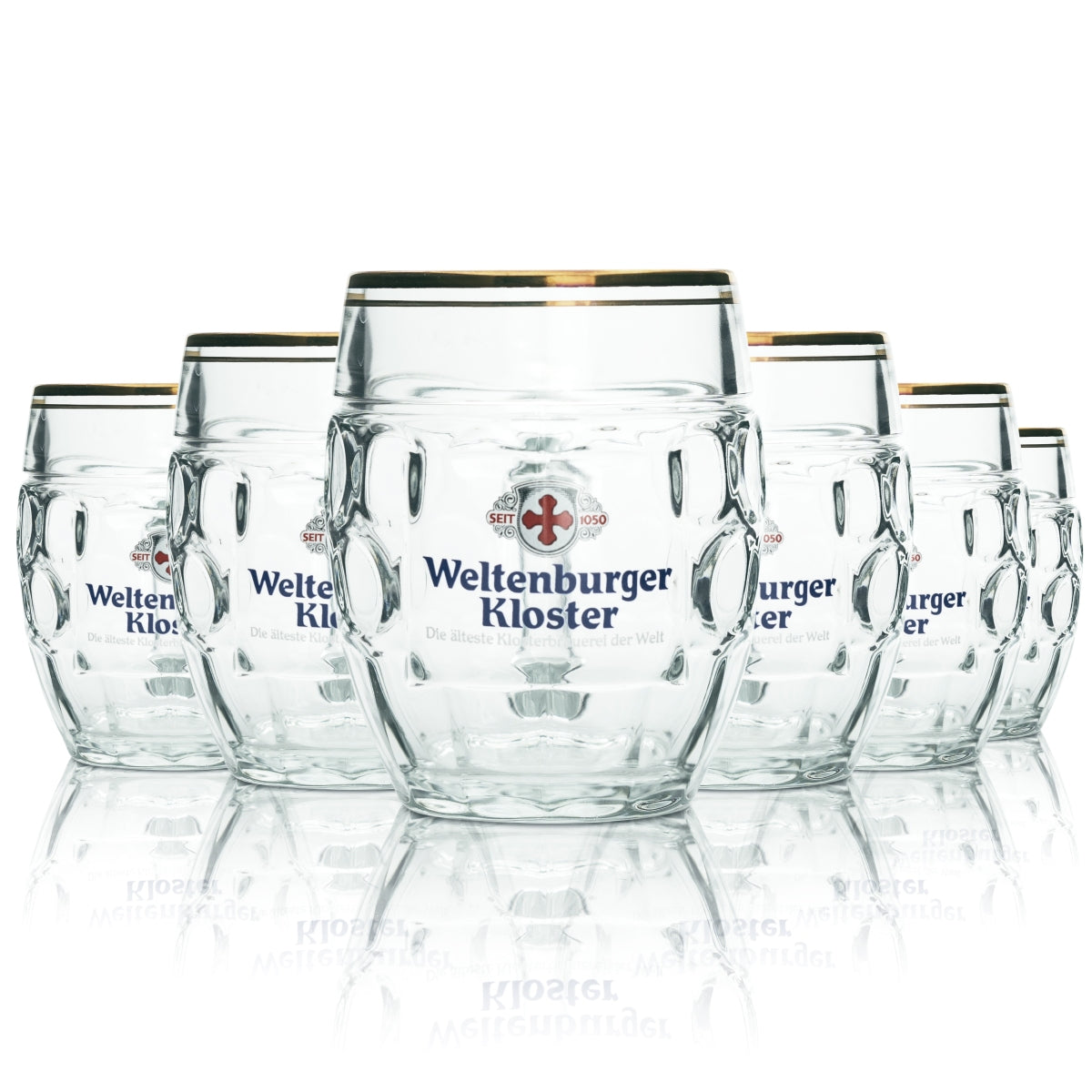 6 verres à bière Weltenburger Kloster 0,4 l, chope à anse, bord doré, chêne