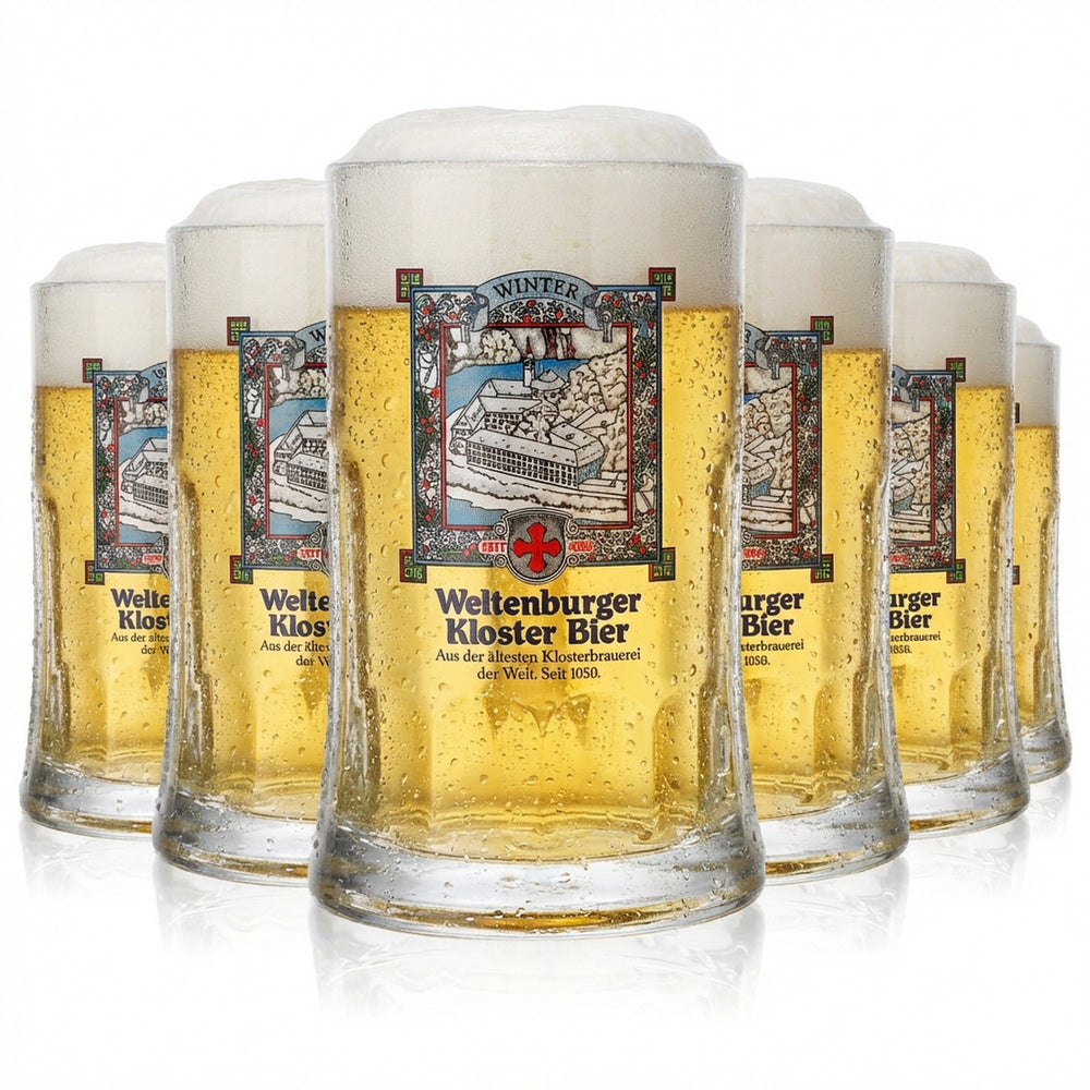 6 verres à bière Seidel du monastère de Weltenburg, 0,4 l, chope « Winter » Sahm Salzburg