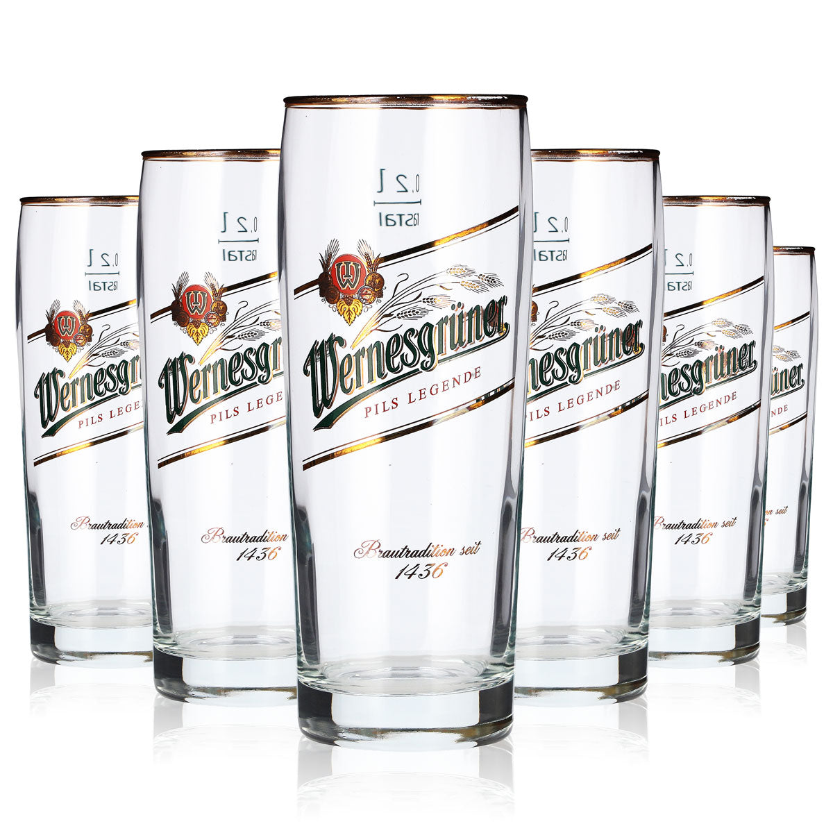 6 verres à bière Wernesgrüner de 0,2 l, à bord doré, modèle Rastal