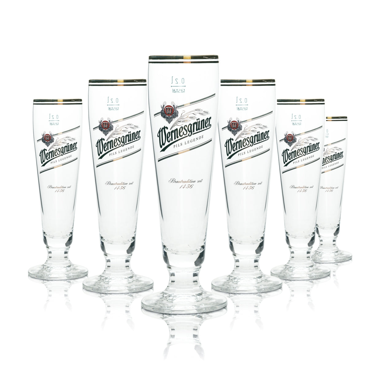 6 verres à bière Wernesgrüner 0,2 l, forme tulipe, légende « Rastal », bar à bière