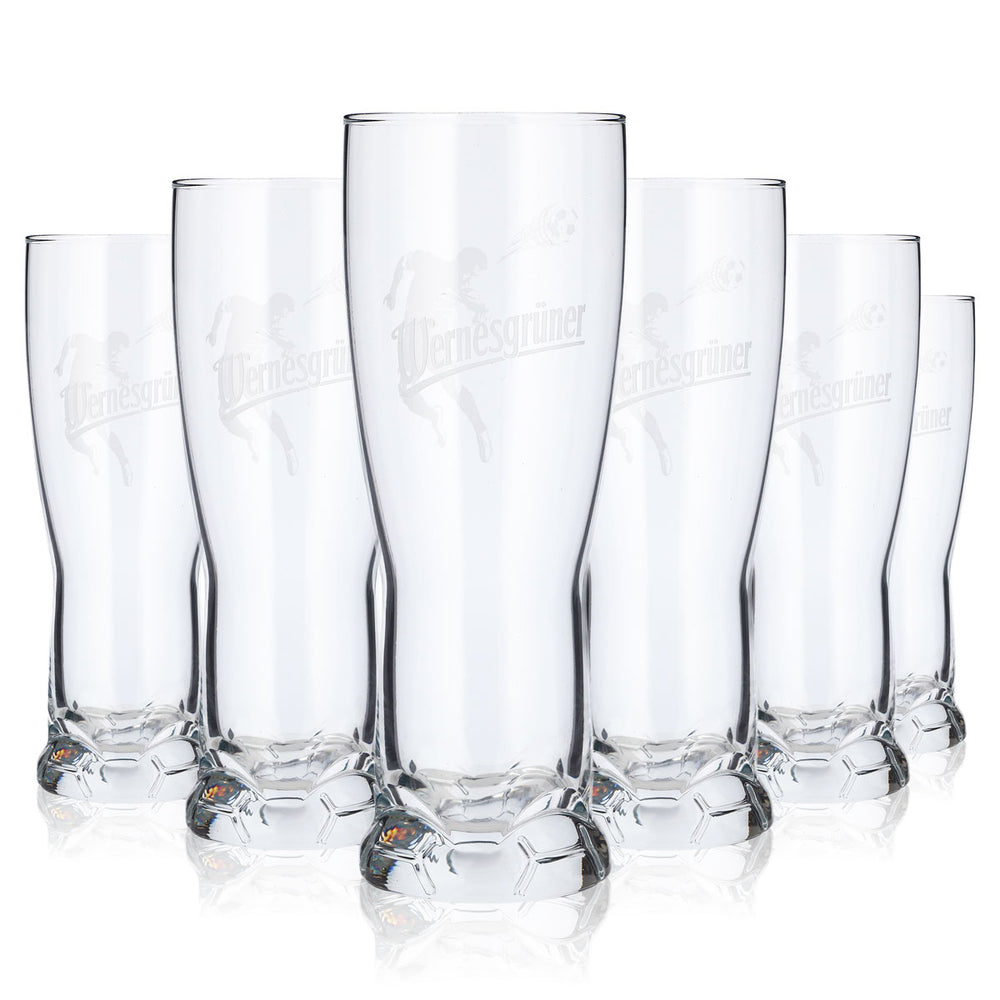 Verre à bière Wernesgrüner 0,37 l, verre de football, verre à bière en relief (lot de 6)
