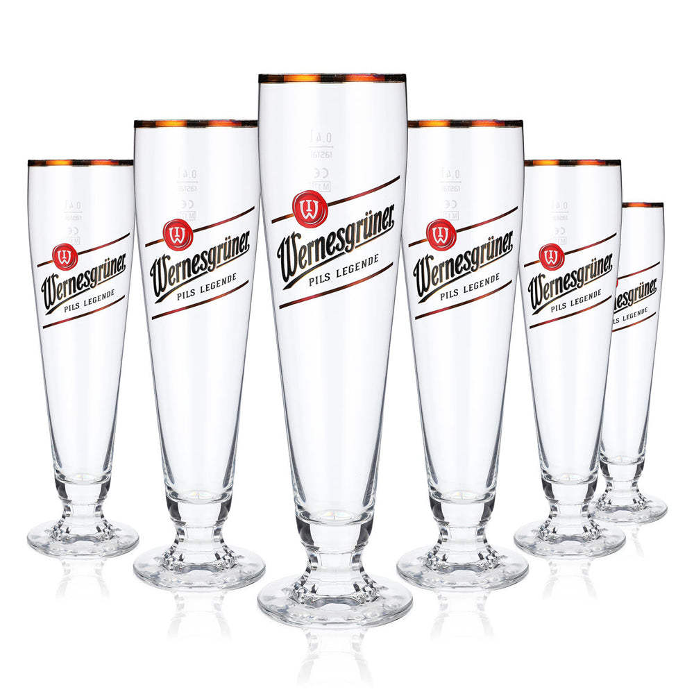 6 verres à bière Wernesgrüner Verres à bière en forme de coupe 0,4 l avec bord doré Tulipe