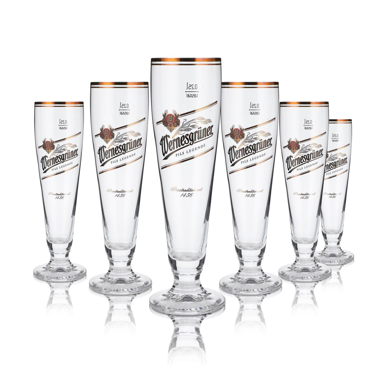 6 verres Wernesgrüner 0,25 l Verres à pied Tulipe à bière Bord doré Set de verres Brasserie