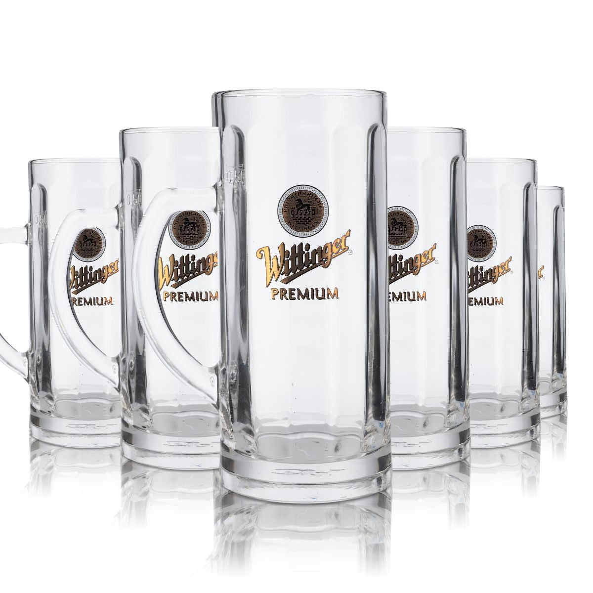 6 verres à bière Wittinger 0,5 l, chope, logo en relief doré