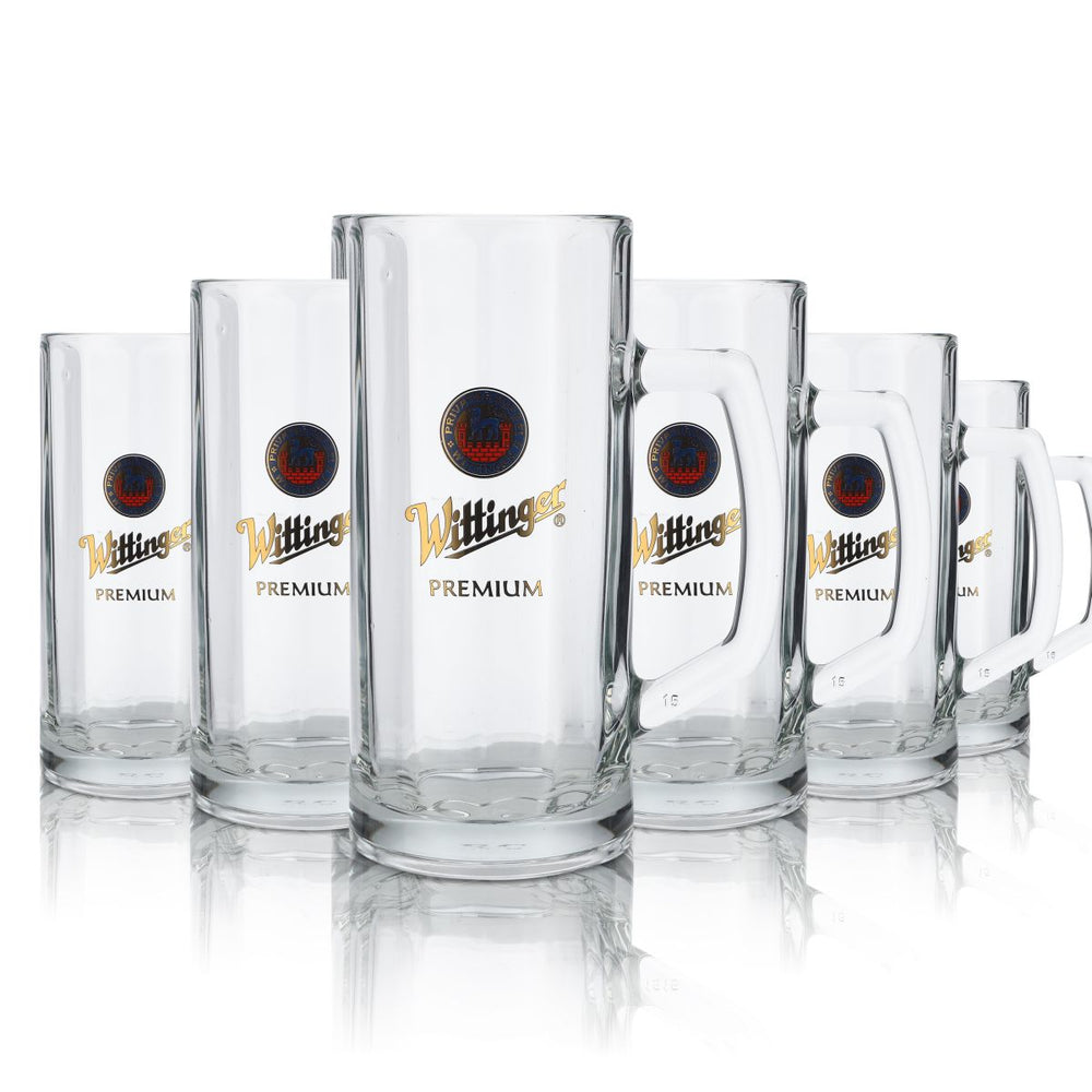 6 verres à bière Wittinger 0,5 l  Verres relief chope logo bleu Seidel