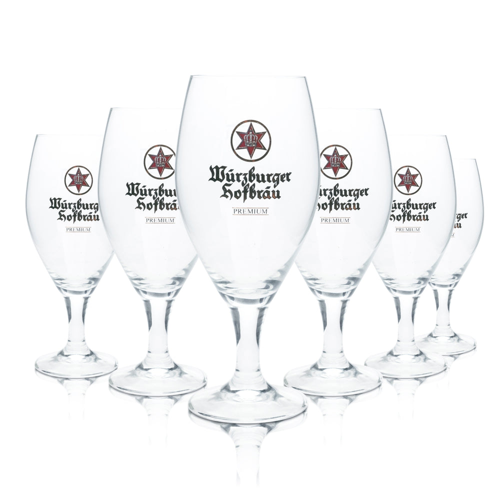 6 verres à bière Würzburger Hofbräu 0,4 l, forme tulipe, verres gastronomiques, brasserie, bière blonde
