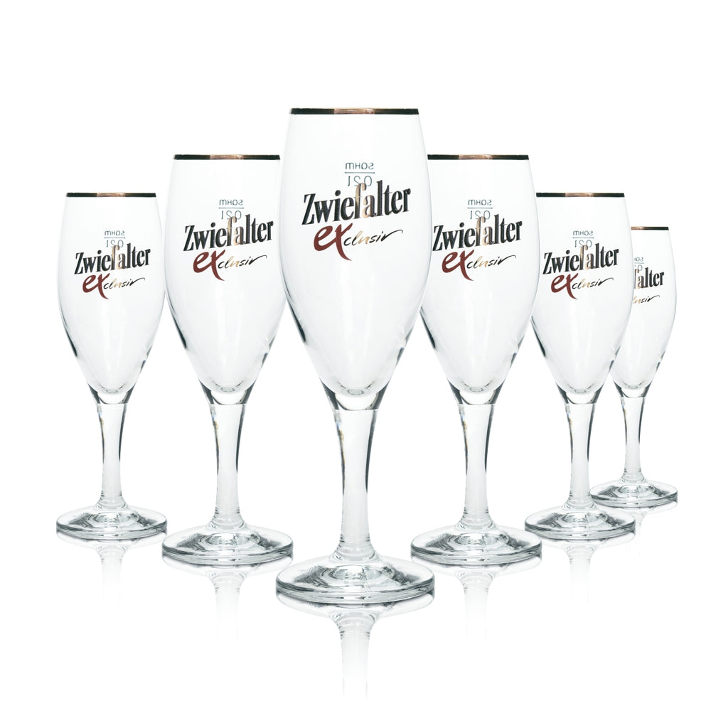 6 verres à bière Zwiefalter Klosterbräu 0,2 l, bord doré, Sahm Exclusiv Pils, forme tulipe