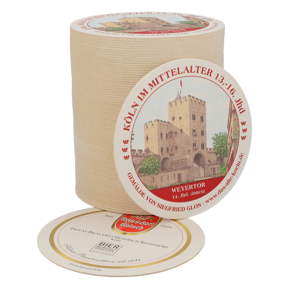 80x sous-verres Reissdorf « Cologne au Moyen Âge » Weyertor (intérieur)