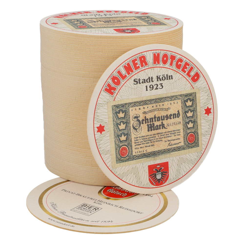 80x sous-verres Reissdorf « Kölner Notgeld » (monnaie de nécessité de Cologne) Dix mille marks