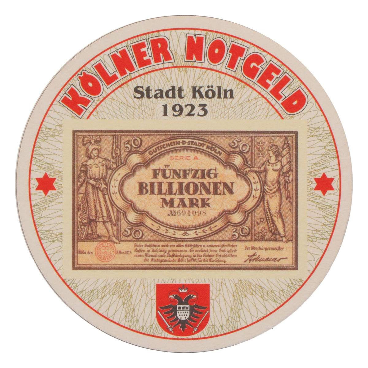 80x sous-verres Reissdorf « Kölner Notgeld » (monnaie de nécessité de Cologne) Cinquante billions de marks – Vue 3