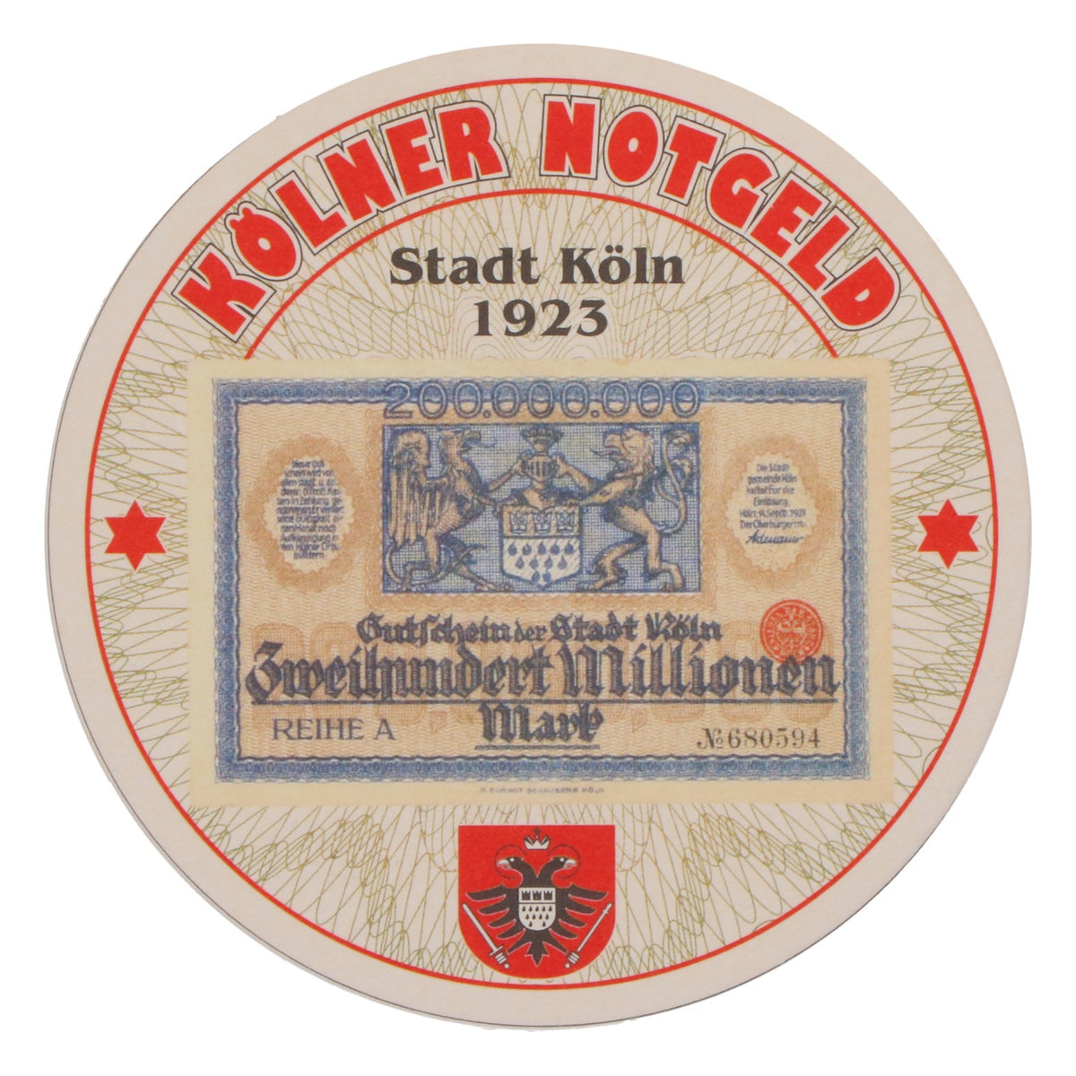 80x sous-verres Reissdorf « Kölner Notgeld » (monnaie de nécessité de Cologne) Deux cents millions de marks – Vue 3