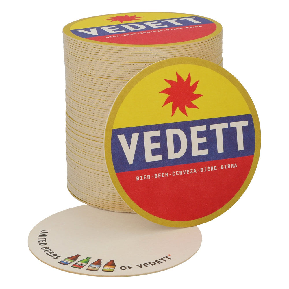 80x sous-verres Vedett Beer coasters sous-verres en verre argent/ bleu/ rouge