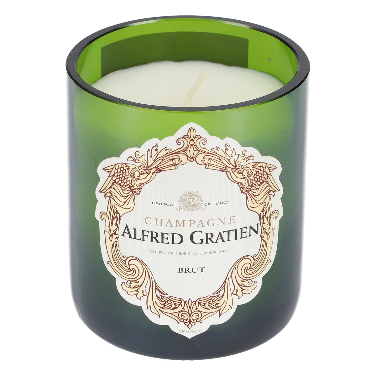 Bougie Alfred Gratien Champagne en verre vert, design Bubbles