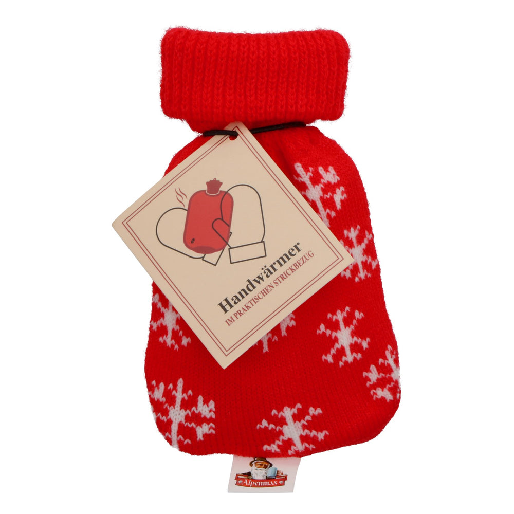 Alpenmax Rum - Chauffe-mains rouge, housse en tricot à motifs de flocons de neige, chauffe-poches