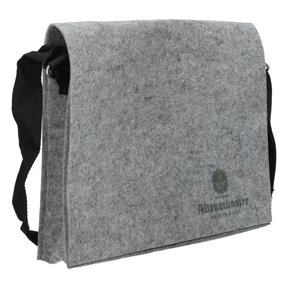 Sac à bière Altenmünster en feutre gris avec logo vert, sac à bandoulière
