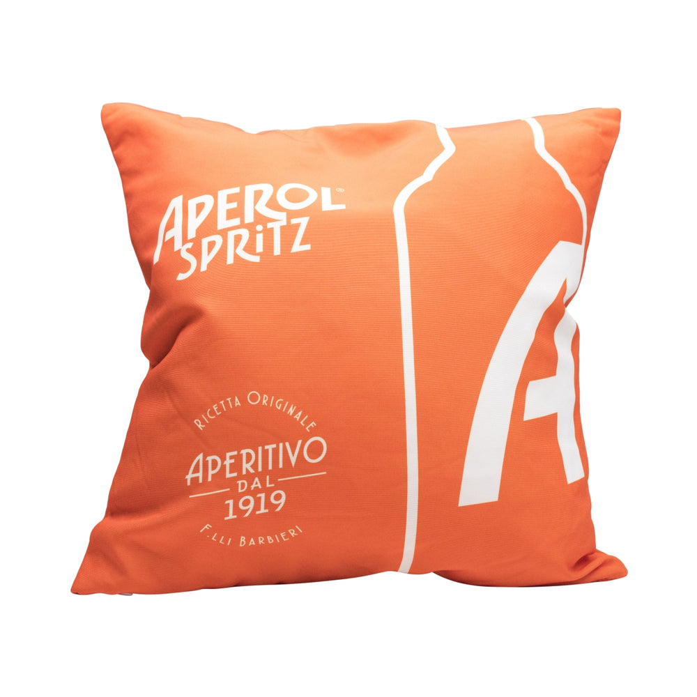 Coussin Aperol liqueur orange bouteille 40x40 décoration d'extérieur canapé salon bar