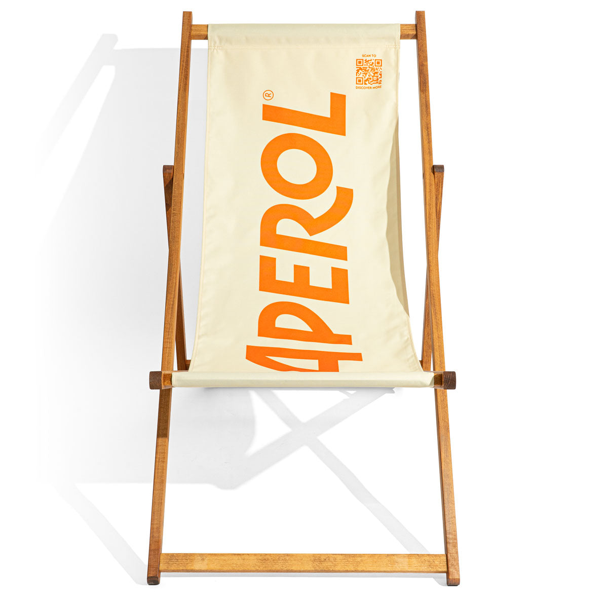 Chaise longue Aperol Spritz Chaise de plage Chaise de terrasse Blanc Structure en bois Inscription Liqueur – Vue 2