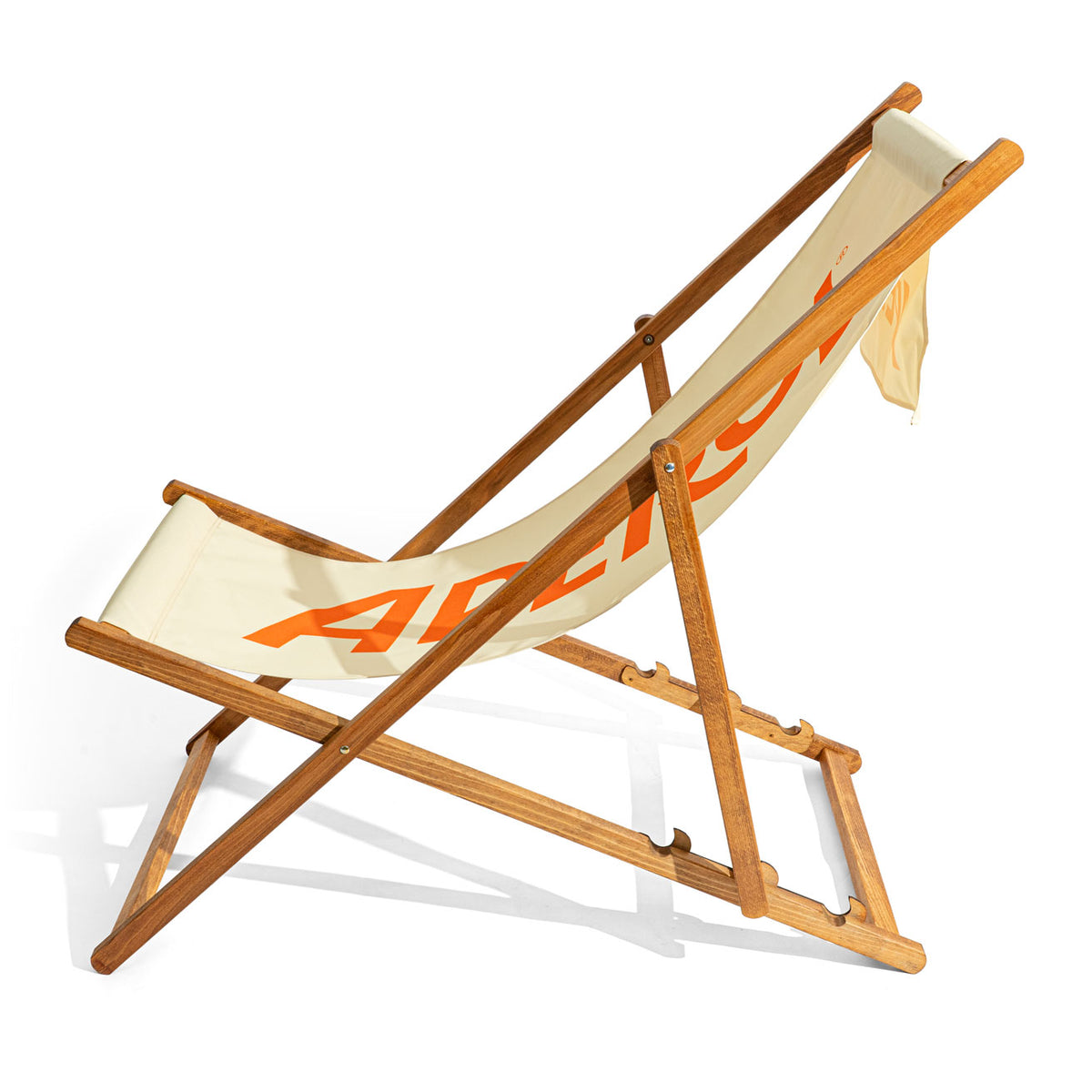 Chaise longue Aperol Spritz Chaise de plage Chaise de terrasse Blanc Structure en bois Inscription Liqueur – Vue 3