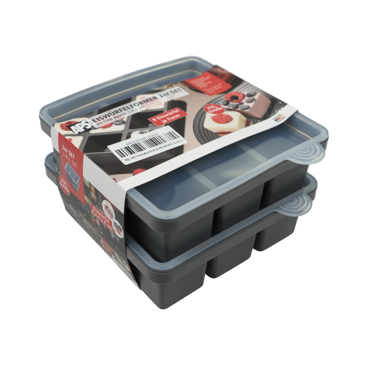 APS Moules à glaçons, lot de 2, cubes XL, récipient en silicone, couvercle, moule à glaçons