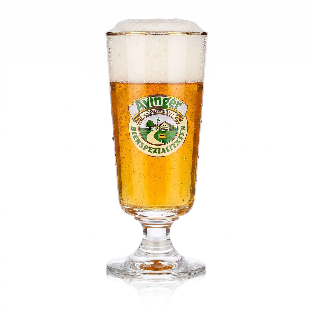 Verre à bière Ayinger 0,3 l, forme coupe, bord doré, motif Rastal