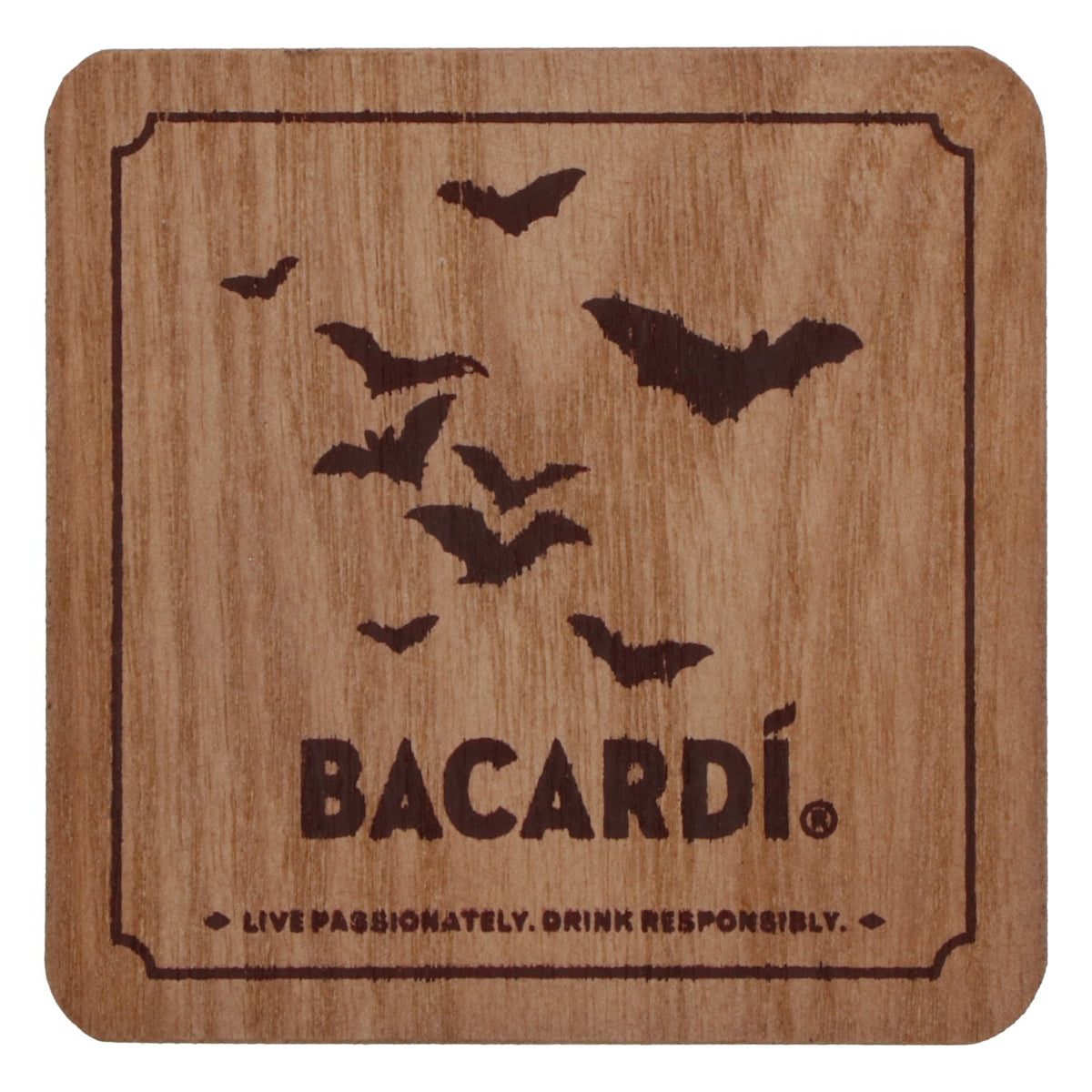 Bacardi Oakheart Lot de 2 sous-verres en bois véritable « Chauves-souris » – Vue 2