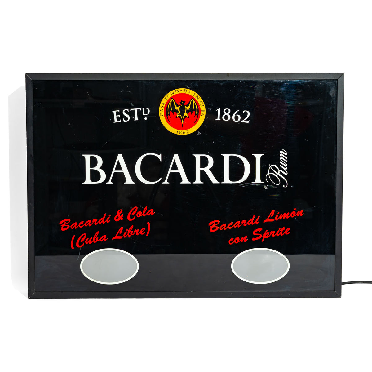 Rhum Bacardi, enseigne lumineuse néon rare dans un boîtier en aluminium, pièce d'exposition – Vue 2