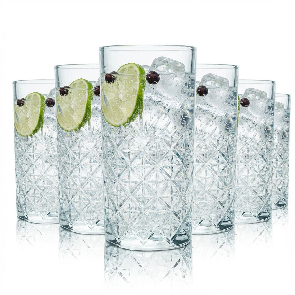 Lot de 6 verres à gin Bathtub Gin 0,4 l Verres à highball/long drink – Verre en relief robuste et élégant